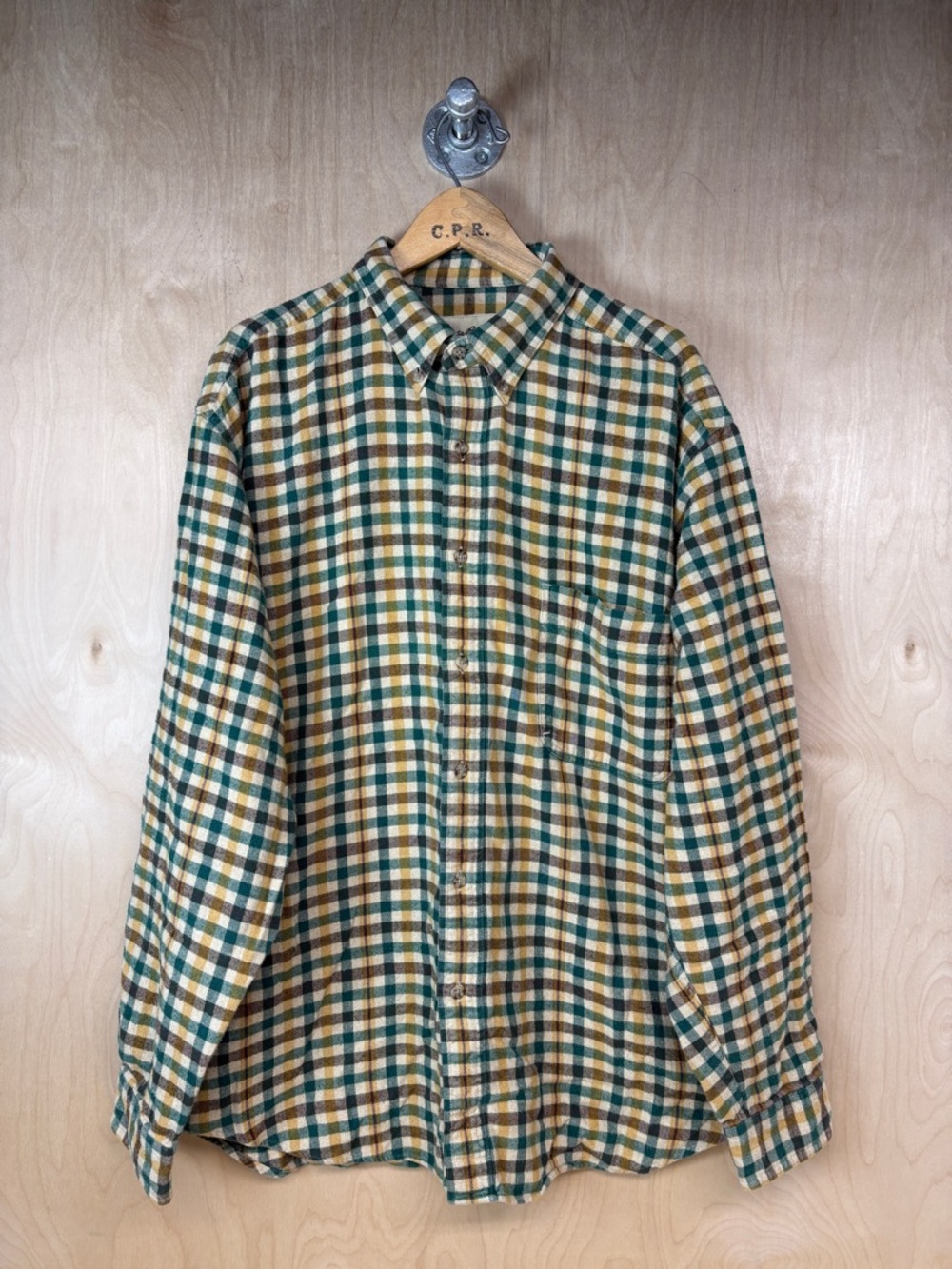 Eddie Bauer Green and Yellow Plaid Button-Down Shirt